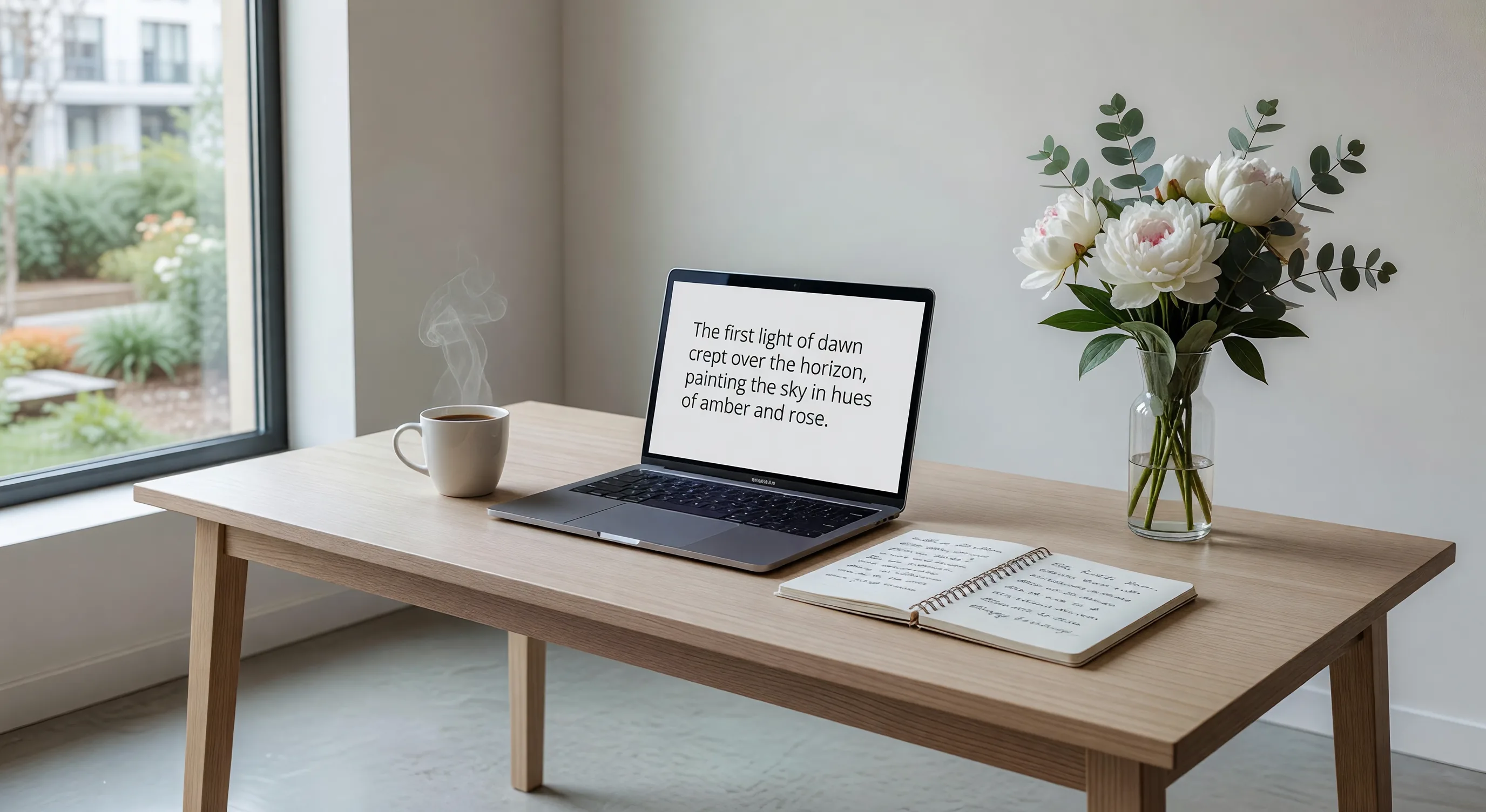 Modern writing workspace with notebook and laptop
