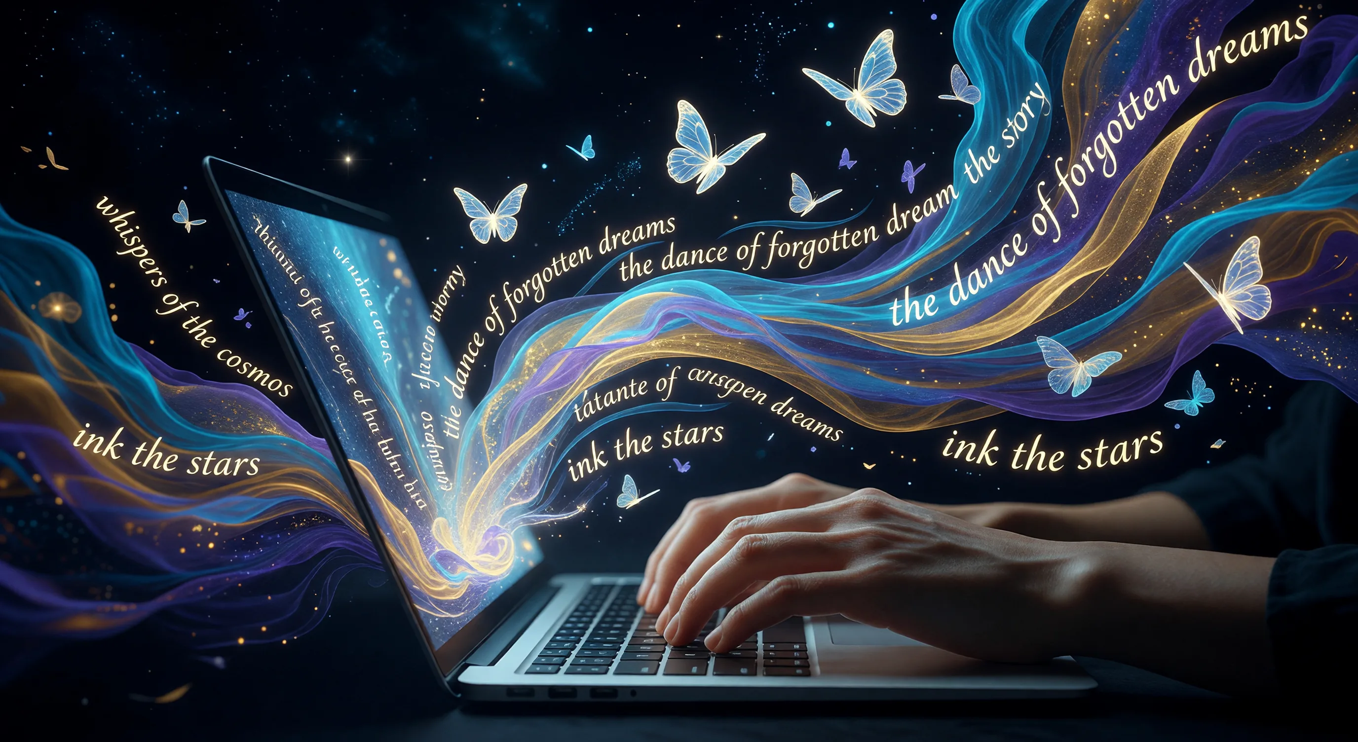 Words flowing from keyboard